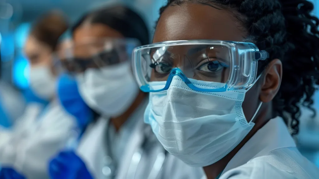 A healthcare worker wearing a mask in a clean room controlled by an advanced hvac system