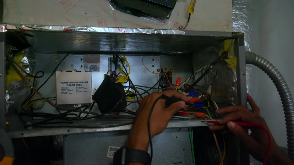 Custom air conditioning and air quality technician working on an HVAC unit