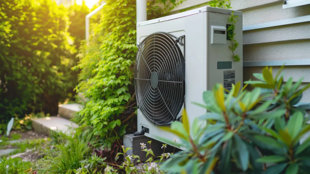 The outdoor condenser unit on a ductless mini split ac system